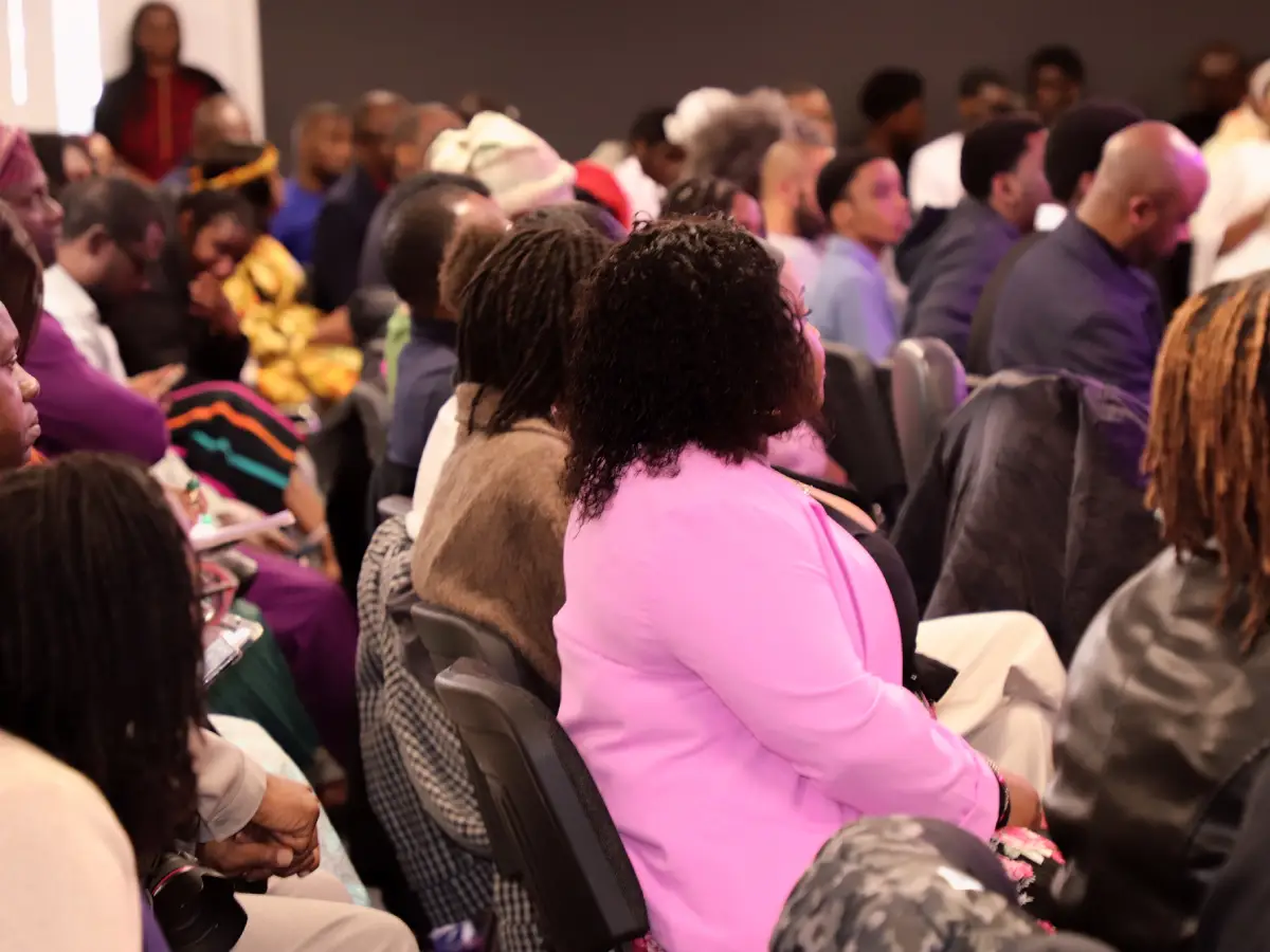 The congregation seated together during a church service